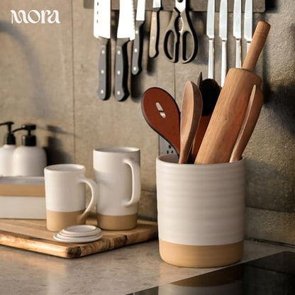 Mora Ceramics Large Tea Mug with Loose Leaf Infuser and Ceramic Lid, 18 oz, Portable, Microwave, Dishwasher Safe, Tall Coffee Cup - Rustic Matte Ceramic Glaze, Modern Herbal Tea Strainer, Oat - color: Oat