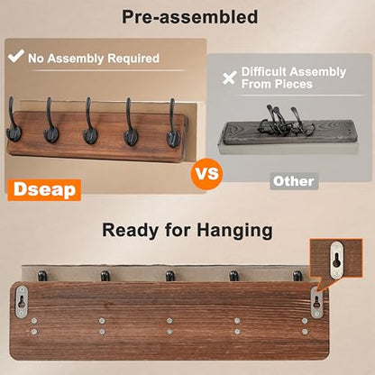 Coat Rack Wall Mount: Modern, Patented, Heavy-Duty, 17.4" Long 5-Double-Hooks Wooden Hanger Hook Rail for Winter Coats Hat Jacket Clothing, Black - color: Black, size: L=17.4" (1pcs)