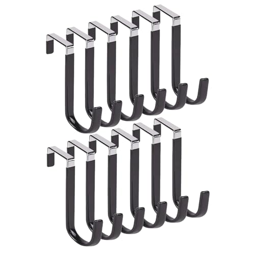 Over The Door Hooks, Door Hangers Hooks,Extra Long 5" Rustproof Organizer Hook with Soft Rubber Padding, No-Scratch Design for Towels, Robes, Coats, Bags (12 Pack Black) - color: Black