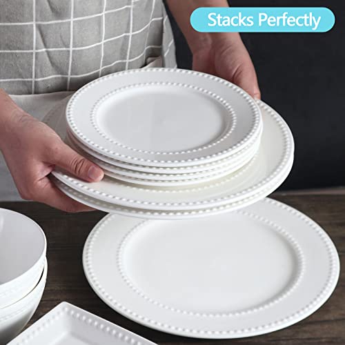 Embossed Salad Plates Set of 4, 8 inch White Ceramic Dessert Appetizer Plates, Small Dinner Plates, Restaurant Kitchen Dish, Scratch-Resistant, Chip-Resistant, Oven Microwave Dishwasher Safe - color: 8 inch-White- Dot-4pcs