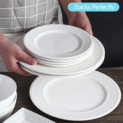Embossed Salad Plates Set of 4, 8 inch White Ceramic Dessert Appetizer Plates, Small Dinner Plates, Restaurant Kitchen Dish, Scratch-Resistant, Chip-Resistant, Oven Microwave Dishwasher Safe - color: 8 inch-White- Dot-4pcs