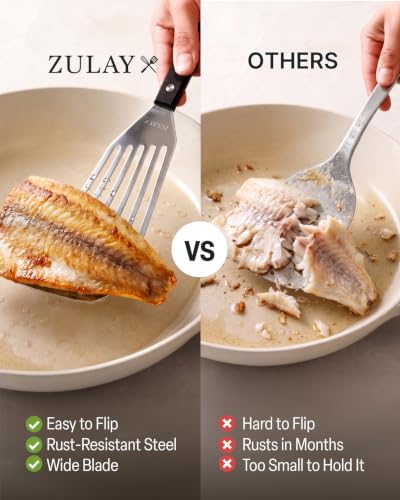 Zulay Kitchen Stainless Steel Fish Turner Spatula - 12.4” Flexible Heat-Resistant Slotted Turner for Non-Stick Cookware - Rust-Proof, Durable & Dishwasher Safe Cooking Utensil for Everyday Use - size: Large