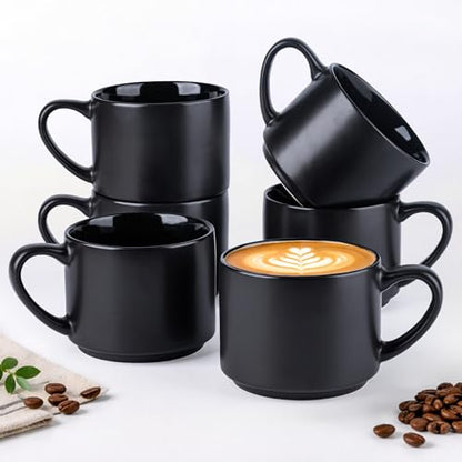 GBhome 14 OZ Coffee Mugs Set of 6, Stackable Matte Black Coffee Cups Set | Modern Ceramic Coffee Mugs for Men,Women, Cappuccino/Espresso. Dishwasher&Microwave Safe - color: Matte Black
