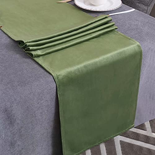 Velvet Spring Table Runner 14x71 Inch Dresser Scarf Luxury Rustic Farmhouse Olive Green Table Runners for Home Dining Coffee Table Bedroom Decoration - color: Lis Velvet- Olive, size: 71"x14"-1Pc