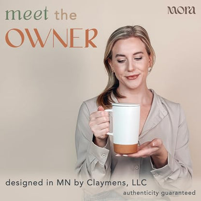 Mora Ceramics Large Tea Mug with Loose Leaf Infuser and Ceramic Lid, 18 oz, Portable, Microwave and Dishwasher Safe, Tall Coffee Cup - Rustic Matte Ceramic Glaze, Modern Herbal Tea Strainer, Cotton - color: Cotton White