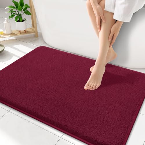 Smiry Memory Foam Bath Mat 34x21, Extra Soft Absorbent Bathroom Rugs | Burgundy Quick Dry, Machine Washable Bath Mats for Bathroom, Shower, Tub and Home Decor Accessories - color: Burgundy, size: 34'' X 21''