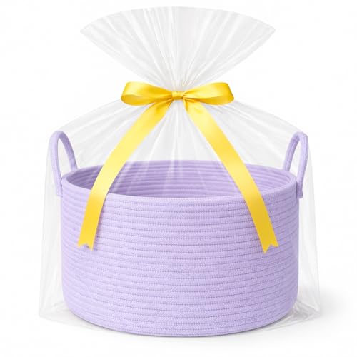 Extra Large Woven Gift Basket Empty for Girl, Women, Kids, Purple | Includes Gift Bag and Ribbon, Premium Woven Rope, Soft Yet Structured, Reusable for Throw Blankets, Kids and Nursery Storage - color: Purple, size: Large