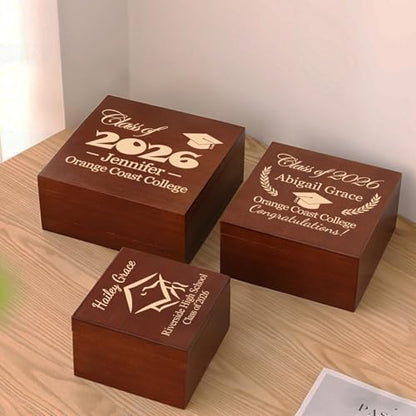 Personalized Graduation Keepsake Box for Him Her, Custom Graduation Gifts | Wooden Memory Box, Grauation Gift Box, Wood Box for Jewelry, Mementos & Photos Storage, Customize Grad Year, Name & Message - size: 5.9"L x 5.9"W x 3.9"H, style: Graduation