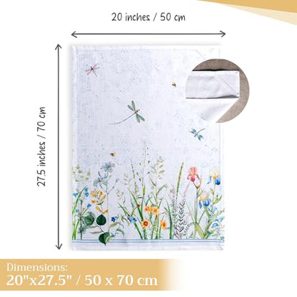 Maison d' Hermine Kitchen Towels Set of 3 Reusable 100% Cotton 27.50" x 20" | Cloth Tea Dish Towels Absorbent with Hanging Loop for Kitchen Dining Party Wedding Hotel Home Spring Summer - Fleurs De Mai - color: 004 - Fleurs De Mai
