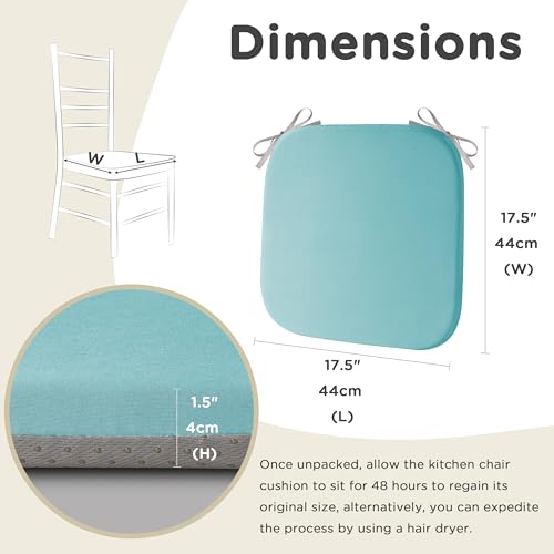 AddGrace Memory Foam Chair Cushions for Dining Chairs Set of 4 Light Blue | 17.5"x17.5"x1.5", with Ties and Non Slip Bottom, Washable Cover, Soft and Skin-friendly Fabric, for Kitchen Dining Room - color: Light Blue