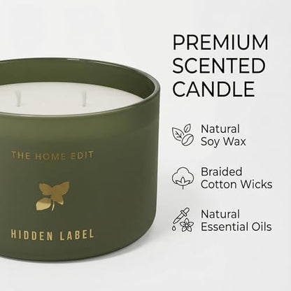 Hidden Label Basil Lime Mandarin Soy Candle, 10oz 2-Wick, 45H Kitchen Fresh | Herbal Citrus Aromatherapy | Non-Toxic Vegan Phthalate-Free | Even Melt No Tunneling | Sage Frosted Reusable Gift Jar - color: Basil Lime Mandarin