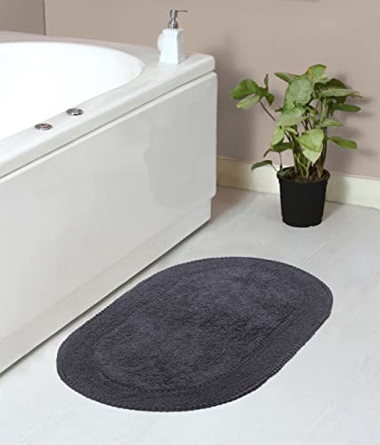 Home Weavers Double Ruffle Collection 100% Cotton Bathroom Rugs Set, Washable Rug, Extra Soft and Absorbent Bath Rug, Kitchen Mat, Bath Mat Set, Bath Floor Mat Non Slip, 21"x34" Rectangle, Gray - color: Grey, size: 1'9" x 2'10" (Oval)