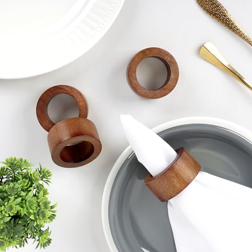 ALPHA Living HOME Handmade Wood Napkin Rings Set of 12 - Dining Table Napkin Holder, Classic Everyday Use Thanksgiving, Christmas Napkin Rings Buckles, Festive Party Gift (Brown) - color: Natural Tone, size: 12- Pack