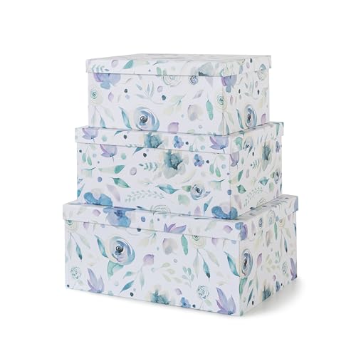 Soul & Lane - Handpicked Bouquet Floral Storage Boxes with Lids, Set of 3 | Large Nesting Cardboard Keepsake Boxes for Memories, Photos and Gifts, Pretty Containers for Home Decor and Organizing - color: Handpicked Bouquet