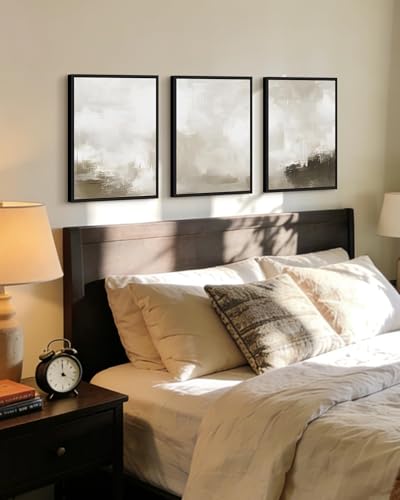 PHOPAGO Abstract Framed Wall Art Minimalist Pastel Neutral Wall Decor Modern Art Paints Living Laundry Room Home Decor - 12x16in Black Framed - color: White Abstract, size: 16L" x 12W" x 3 Pcs Black