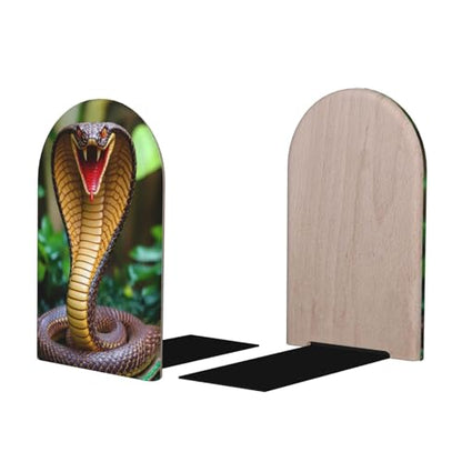 Cobra Snake for Wooden Bookends Set of 2, Heavy Duty Non-Slip Book Ends with Metal Base, Bookends for Shelves Desk Office Classroom Home