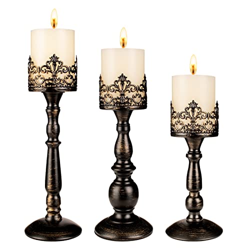 Vintage Candle Holder for Table Centerpiece Gothic Candle Stand Set - color: Distressed Black