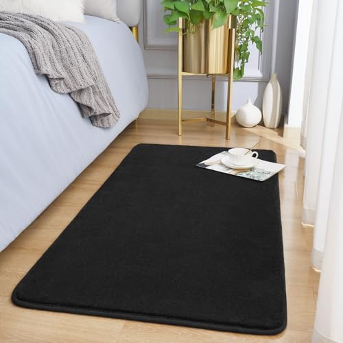 Modern Washable Runner Rugs, 2x4 Feet Black Bedroom Runner Rug | Small Area Rugs for Bedroom Living Room, Non Slip Memory Foam Rug for Hallway Entryway Kids Boys Girls Room Laundry Room - color: Black, size: 2' x 4' (Runner)