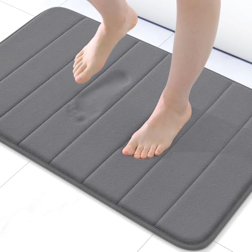Buganda Memory Foam Bath Mat 24 x 16, Ultra Soft Absorbent Bathroom Rugs | Grey, Machine Washable Quick Dry Bath Mats for Bathroom Floor, Shower and Tub, Home Decor Accessories - color: Grey, size: 24" X 16"