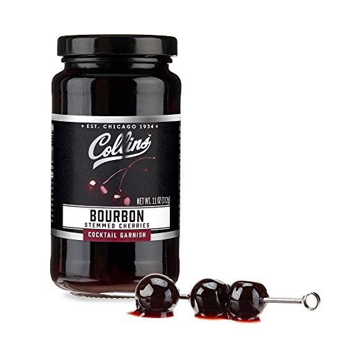 Collins Bourbon Cocktail Cherries - Drinks Garnish for Manhattan or Old Fashioned Cocktails and Desserts, Made with Award Winning Whiskey, 11 Ounce Glass Jar