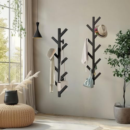 Prywot 2PK Vertical Hat Rack, Metal Coat Rack Wall Mounted, Black, 37.8" | 9 Hooks, Space-saving wall-mounted design, for Hats, Jackets, Coats, and Bags - Suitable for Entryways and Bedrooms - color: Black(2 Pack)