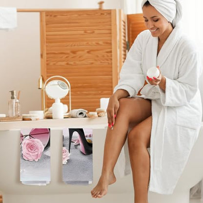 SPBL&L Pink and Black Bathroom Decor - Girly Fashion Hand Towels Set of 4, 16x24 Inches - color: Bathroom-glass