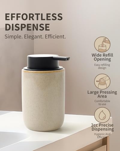BosilunLife Lotion Pump Dispenser for Bathroom, Kitchen | Hand Soap Dispenser Bathroom Ceramic Dish Liquid Soap Dispenser (Greige with Speckle, Liquid Pump) - color: Greige-1 Pack