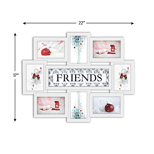 Jerry & Maggie - Photo Frame 22x17 White Friends Picture Frame Selfie Gallery Collage Wall Hanging for 6x4 Photo - 8 Photo Sockets - Wall Mounting Design - color: White, size: Friends/ Textured