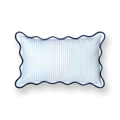 Hofdeco Premium Coastal Patio Indoor Outdoor Scalloped Lumbar Pillow Cover Only, 12"x20" Water Repellent for Backyard, Couch, Baby Blue Print Stripes - color: Baby Blue Stripes B 12"x20"