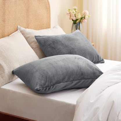 BEDELITE Flannel Pillowcases Standard Set of 2, Gray, 20x26 Inches | Super Cozy Fuzzy Velvet Pillow Shams with Zipper Closure, Soft Fleece Pillowcases for Bedroom, Sofa, Couch, All-Season Use - color: Gray, size: 26" x 20" (Pack of 2)