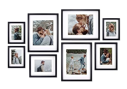 8 Pack Shadow Box Style Gallery Wall Frame Set – Deep Photo Frame Set with Mat for 8x10, 5x7 and 4x6 - Multiple Sizes Picture Frame Set for Wall Collage – Assorted Picture Frames for Wall (Black) - color: Black, size: Gallery Wall "Dis"