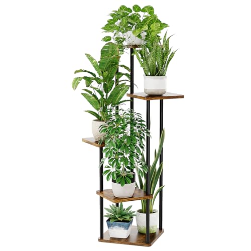 Bamworld Plant Stand Indoor Corner Plant Shelf for Multiple Plants | Tall Flower Stand 5 Tier Plant Table for Living Room Bedroom Balcony Brown - color: Brown Oak, size: 5 Tier