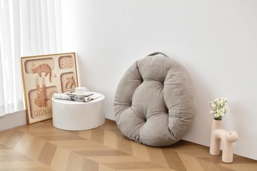 Floor Pillow Cushion with Handle for Adults Women Men | Large Meditation & Sitting Cushion Pillow for Tatami, Living Room, Yoga (1, Brown, Round, 22" x 22" x 6") - color: Brown, Round