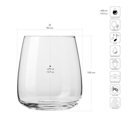 KROSNO Water Glasses Set of 6, 15.9 oz, Modern Collection | Drinking Glasses, Lead-Free Crystal Glassware, Juice Glasses, Water Glass Set, Dishwasher Safe, Made in Europe - size: 14.2 fl oz (Set of 6)