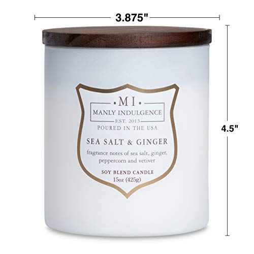 Manly Indulgence Sea Salt & Ginger Scented Candles for Men, 15 oz Wooden Wick, Premium Soy Blend Wax, 60H Burn, Candles for Home Scented - Made in The USA - color: Sea Salt & Ginger