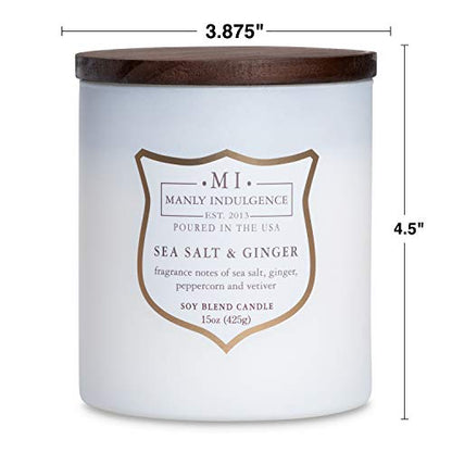 Manly Indulgence Sea Salt & Ginger Scented Candles for Men, 15 oz Wooden Wick, Premium Soy Blend Wax, 60H Burn, Candles for Home Scented - Made in The USA - color: Sea Salt & Ginger