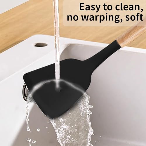Silicone Cooking Utensils Kitchen Utensil Set - 446°F Heat Resistant Silicone Kitchen Utensils Set, Spatula,Turner Tongs, Spoon, Brush, Whisk,Kitchen Gadgets for Nonstick Cookware, BPA Free (Black) - color: Black