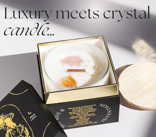 Large Crystal Candles for Women - 12oz Soy Wood Wick Candles that Crackle. Scented, Non-Toxic, Luxury Aromatherapy. Unique Meditation Spiritual Gifts for Women - style: Lavender Vanilla Healing Crystals Candle