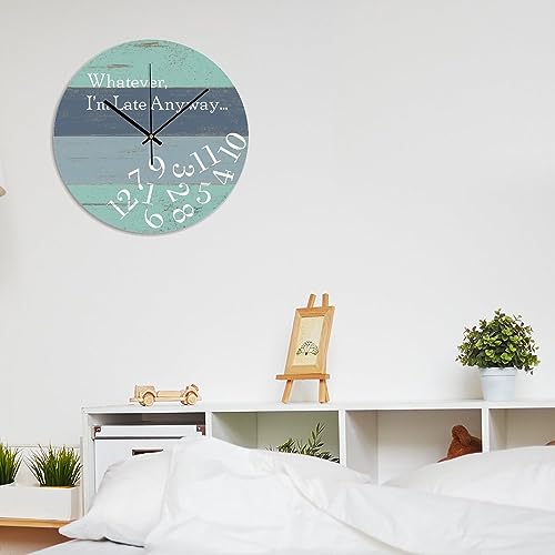 I'm Late Anyway Wall Clock 10x10 Inch Bedroom PVC Clock Battery Operated Silent Noiseless Modern Wall Hanging PVC Wall Clocks for Living Room School Housewarming Gift - color: Style-5, size: 10x10in（black）