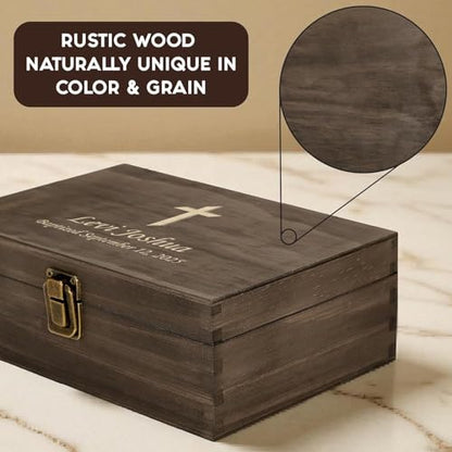 Personalized Memory Box for Keepsakes, Custom Engraved Wooden Keepsake Box, Baptism, First Communion & Christening Gift for Boys & Girls, Storage for Jewelry, Photos & Mementos - style: 14. Baptism Designs 2