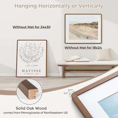 Solid Oak Wood Poster Frame 24x30 | Puzzle Frame With Mat For 18X24 | Tempered Glass and Hanging Hardware Included (Walnut, 1 Pack) - color: Walnut, size: 24''x30''-1P