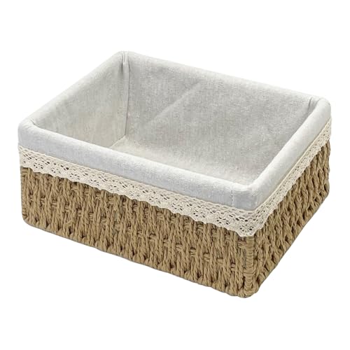 Wicker Storage Baskets, Handwoven Paper Rope Organizer Bins with Removable Floral Liner, Large for Bathroom, Pantry, Shelf, Countertop, Closet (Camel, L) - color: Camel, size: L