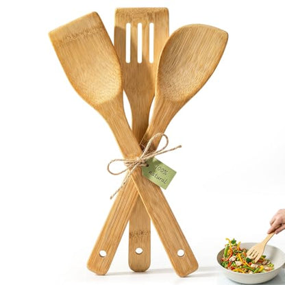 HANSGO Bamboo Wooden Spoons for Cooking, 6PCS Non-Stick Kitchen Utensils Set, Natural and Durable Wooden Spatula for Nonstick Cookware, Apartment Essentials