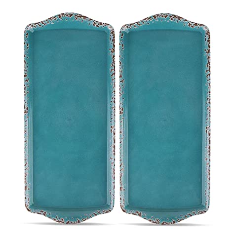 Gourmet Art Crackle Set of 2 Melamine Rectangular Serving Trays/Platters Aquamarine blue 15"