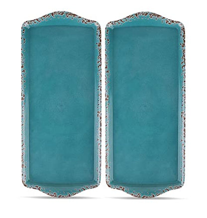 Gourmet Art Crackle Set of 2 Melamine Rectangular Serving Trays/Platters Aquamarine blue 15"