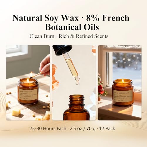 Scented Candles Gift Set,12 Pack Aromatherapy Candles for Home Scented, | Aromatherapy Jar Candle Gifts for Women, Natural Soy Wax Amber Candle Set, Scented Candles Set for Birthday Present - color: Amber