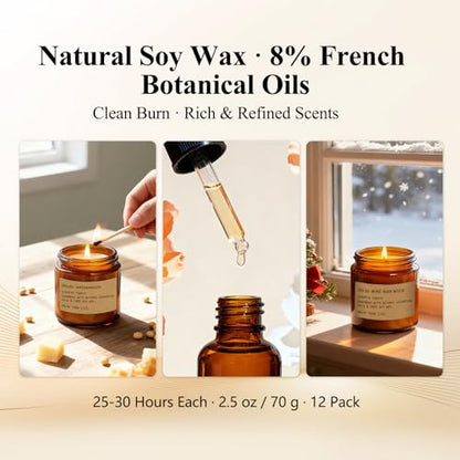 Scented Candles Gift Set,12 Pack Aromatherapy Candles for Home Scented, | Aromatherapy Jar Candle Gifts for Women, Natural Soy Wax Amber Candle Set, Scented Candles Set for Birthday Present - color: Amber
