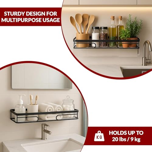 2-Pack Adhesive Shower Caddy, No-Drill Corner Shower Shelves for Bathroom | Wall-Mounted Small Storage Organizer for Shampoo, Soap & Toiletries - style: RECTANGLE