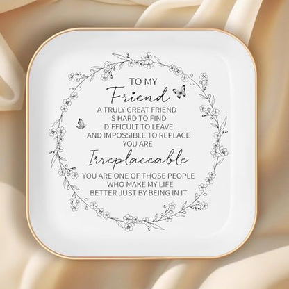 Friendship Gifts for Women – Ceramics JewelryTray | Best Friend Birthday Gifts For Women – A Truely Great Friend Is Hard To Find, Difficult To Leave And Impossible To Replace - color: White-to My Friend
