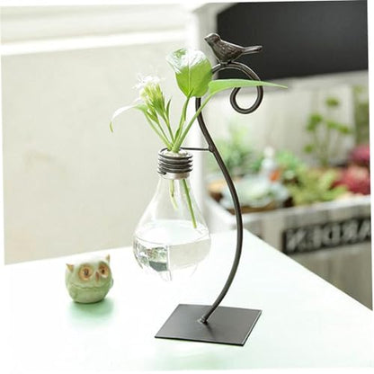 Hydroponic Vase, Retro Tabletop Plant Propagation with Metal Holder, Air Planter Plastic Bulb Vase for Home Garden Office Decoration